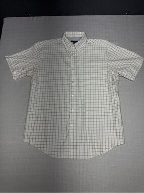 Van Heusen Short-Sleeve Button-Down Plaid Shirt - White/Gray